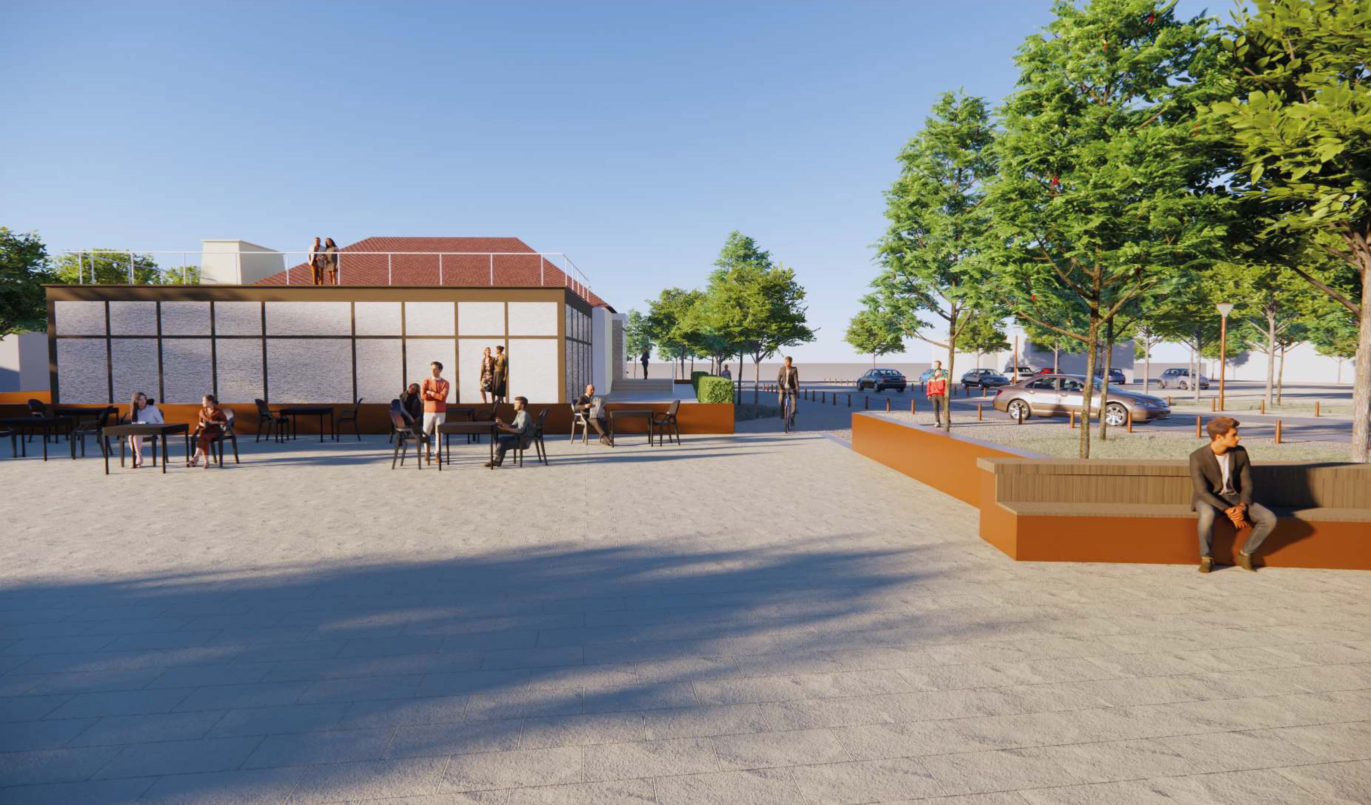 Visualisering af kystbeskyttelsesmur med skot-åbning ved Toldboden. Illustrationen er udarbejdet af LYTT Architecture.